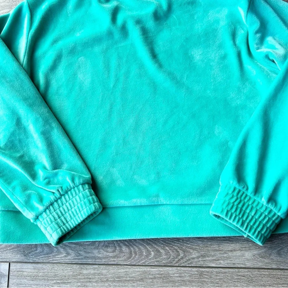 Zella Turquoise  V Neck Velvet Pullover Sweater - Picture 16 of 16